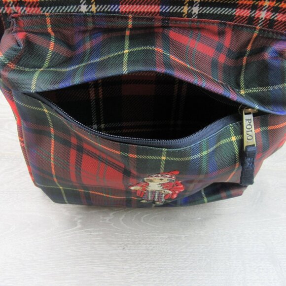 Polo Ralph Lauren Polo Bear Red Navy Plaid Check Backpack School Travel - Picture 11 of 16